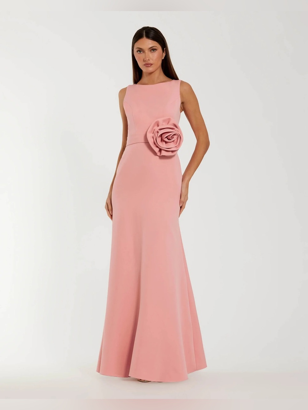 Mac Duggal Pink Boat Neck Crepe A Line Gown With Flower Size 8